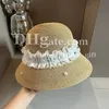 女性の麦わら帽子贅沢パールメッシュスウィートハット夏休みバケツ帽子ビーチサンシェードハット通気性の麦わら帽