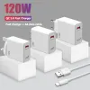 Livraison gratuite à la maison US AU UK EU 120W Charge rapide 3.0 Chargeur de téléphone rapide Adaptateur mural USB avec câble USB Type-C Câble de charge pour Samsung Huawei Xiaomi iPhone 15 Pro Max