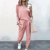 Women's Two Piece Pants 2Pc Women Solid Color Suit Long Sleeve Leisure Pocket Home Sweatpants Sets Casual Baggy Trousers Loose Outfit