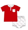 Set di abbigliamento Set a maniche corte senza maniche senza maniche a manichette rosse per ragazzi e ragazze D240514