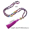 Beaded Necklaces Natural purple agate necklace suitable for women 7 chakra spiritual energy 108 Japamala Mala beads tassel long necklace jewelry d240514