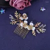 Hårklipp Trendiga blommakamklippstift Huvudband för kvinnor Prom Rhinestone Haircomb Bridal Weeding Accessories Smycken