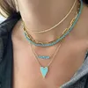 Tennis A new high-quality gold galvanized 3MM turquoise paved tennis chain necklace suitable for girls with fashionable jewelry necklaces d240514