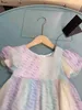 Top Girls Robes Kids Designer Vêtements Rainbow Lettre imprimé Jupe bébé Partage Childdress Taille 90-150 cm Robe de princesse à manches courtes 24MA