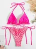 Women's Swimwear Sexy Mini Bikini 2024 Womens Pink Leopard Print Neon Light Double sided Push Up Swimwear Brazil Beach Swimwear thong Swimwear J240510