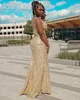 Aso EBI 2024 Gold Mermaid Prom Dresses Bloeme Crystals Songhing Evening Party Formele tweede receptie Verjaardag Enkagement belondergaven Jowns LF039