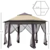 Tents and Shelters Gazebo 13X 13 pop-up roof hexagonal with 6 zipper nets activity tent sturdy steel frameQ240511