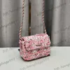 23C Shimmer Giltter Pink Sequins Classic Mini Flap Makeup Vanity Box Bags Turn Buckle Crossbody Fanny Pack Cosmetic Case Lipsctick Card Holder Purse 14x12x5cm