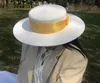 Cappello di paglia da donna bianca Big Ribbon Fedora Wide Brim Lady Dress Derby Straw Boater Hat Summer Beach Cap Sailor Trilby Cap 23774900