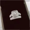 Alyans Alyanslar Vecalon 188pcs Topaz Simed Diamond CZ 14KT Beyaz Altın Dolgulu 3'ü 1 arada Nişan Bant Yüzük Seti Kadınlar için Dhwmy