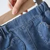 2024 Summer Girls Cute Jeans Skirt with Heart Pocket Baby Kids Kids Denim Skirt 240514
