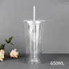 Bouteilles d'eau gobelet clair avec paille réutilisable bouteille à double couche transparente pour café lait bricolage smoothie tasse drinkware