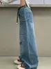 Jeans femininos Vintage Baggy Women Cargo Pants American Retro Rise Low Rise Wide Leg Leg 90S Y2K Streetwear