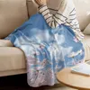 Blankets Blue Sky Clouds Flowers Throws For Sofa Bed Winter Soft Plush Warm Throw Blanket Holiday Gifts