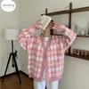 Damen Strick Damen Strickjacken Langarm gestrickt Argyle Pullover Frauen Koreanische rosa Weste Pullover weibliche Springer Strickjacke mit