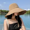 日本と韓国ビッグリムハット女性春と夏の折りたたみ式旅行日帽子帽子帽子ソリッドカラーカジュアルフィッシャーマンハット
