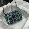 24c Classic Mini Klappe Blue Purple Pailletten Cosmetic Hülle Eitelkeitsbeutel Bucklet Silber Kette Crossbody Handtaschen Fannny Pack Taille Brust Schimmer Glitter -Geldbörse 14 cm