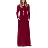 Casual Dresses Pleated Dress Elegant Ankle-length Maxi With Long Sleeve Pockets For Women Soft Breathable Solid Color Fall Spring