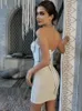 Casual Dresses Women Luxury Sexy Strapless Backless Crystal Sparkly Beige Mini Bodycon Bandage Dress Elegant Evening Club Party