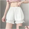 Womens Panties White Ruffles Women Girl Kawaii Cute Lace Bowknot Lolita Safety Shorts Pants Elastic Vintage Victorian Bloomers Drop Dhx5T