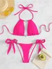 Women's Swimwear Sexy Shiny Rhinestone Halter Cut Out Bikini Female Swimsuit Women Two-pieces Set Bather Bathing Suit Swim K3924