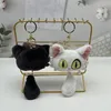 Kawaii Plush Cat Keychain Squeaking PP Cotton Stuffed Kitten Doll White Black Cats Key Chains Bag Pendant