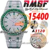 AMG 15400 A3120 Automatic Mens Watch Green Big Diamond Diamond Pavied Diamonds Diamants Baguette Baguers Bracelet en acier Two Tone Super TrustyTime001 Iced Out Full Watches