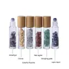 10ml Essential Oil Roll-on Bottles Glass Roll on Perfume Bottle with Crushed Natural Crystal Quartz Stone, Crystal Roller Ball, Bamboo Gfqm