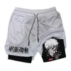 Anime Jujutsu Kaisen 2 em 1 shorts de compressão para homens Athletic Quick Dry Performance com bolsos Gym Workout Fitness 240506