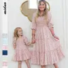 2024 New Street Fashion Fragmented Flower Square Neck Lantern Sleeve Mother Daughter Child Cute Princess Dress F51452