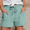 Shorts femininos de linho de algodão de verão de algodão Alta cintura calças curtas com bolsos esportes cortos básicos casuais pantalones