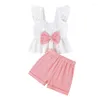 Ensembles de vêtements en bas âge pour bébé bébé filles vêtements d'été solides à volants solides sans manches crop tops bêtises shorts en forme de tenues mignonnes