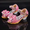 Flickor sandaler sommar barn prinsessa skor små flickor högklackade bow-knot kristall sandaler party klänning bröllop 240513