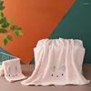 Towel Lovely Cartoon Coral Velvet Microfiber 140 70cm 35 75cm Bath Set Bear Print Fast Drying Towels Bathroom