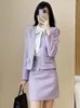 Vestidos de trabalho Light Purple Professional Tweed Jacket Salia Salia Primavera / Autumn Feminino Feminino Feminino 2 Peças Conjuntos de Peças