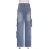 Dames jeans denim vrouw grunge vintage low rise cargo broek met zak y2k baggy gestapelde overalls voor vrouwen
