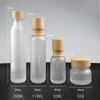 Frosted Glass Jar Cream Bottles Round Cosmetic Jars Hand Face Lotion Pump Bottle With Wood Cap VBQDX KBRDD