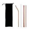 Disposable Cups Straws 3pcs Metal Stainless Steel Straw Set Straight Tubes Bent Drinking Reusable With Bag Cleaning Brush Party Bar