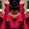 Vackra formella röda aftonklänningar 2020 Satin Stripless paljetter Applique Long Prom Dress Mermaid Pageant -klänningar Ruffle kjol 2257