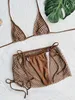 Kvinnors badkläder sexig brun 3-stycke Bikini Set Womens Suspender Hollow Mesh Skid Baddräkt 2024 Summer Swimsuit Tie Triangle Baddräkt J240510