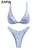 Mutada de banho feminina Zaful Ditsy Floral Print Swimsuit para Women Colorblock Triangle Bikinis Cheek