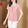 Blouses des femmes M-5xl 2024 Péplum d'été Tops Femmes Basic Wear Office Lady Work Short Sheeve rétro Vintage jaune élégant Button Shirts