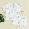 Clothing Sets 1-7T Baby Girl Two Piece Pajamas Set Short Sleeve Button Down Pjs Shirt Tops Shorts Kids Lounge Wear Sleep