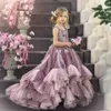 2020 Light Purple Flower Girl Dresses For Weddings V Neck Tiered Skirts Girls Pageant Dress Floor Length Kids Birthday Communion Dress 243y