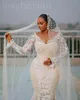 Aso ebi 2024 ivoor illusie zeemeermin trouwjurk bloemen kanten parels luxe sexy bruidsjurken jurken lf03