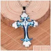 Pendant Necklaces Pendant Necklaces Wholesale Fashion Ornament Christian Drip Oil Cross Necklace Couple Jesus Jewelry Gift Drop Delive Dh4B2