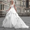 Vintage Long V-Neck Satin Wedding Dresses with Bow A-Line Ivory Sleeveless Pleated Lace Up Back Vestido de novia Bridal Gowns for Women