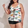 Menas de banho feminina cavalos coloridos tankini maiô de cartoon haval padrony praia de duas peças maiô moderno maiô de praia plus size 6xl