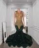 Robes de fête Robe de bal longue verte brillante 2024 pour les filles noires perles d'or cristaux en strass paillettes robes de soirée Robes d'anniversaire
