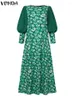 Sıradan Elbiseler 2024 Vonda Kadınlar Retro Maxi Elbise Yaz 3/4 Fener Kollu Patchwork Uzun Sundress Gevşek Çiçek Baskılı Büyük Salıncak Çorna